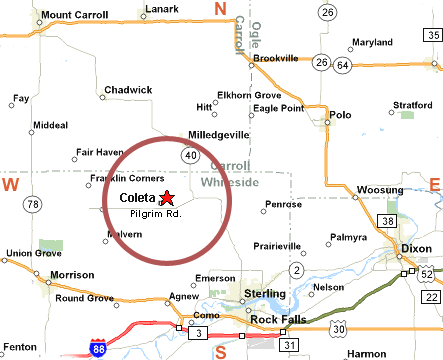 Map Directions to Coleta United Brethren in Christ Church in Coleta, Illinois